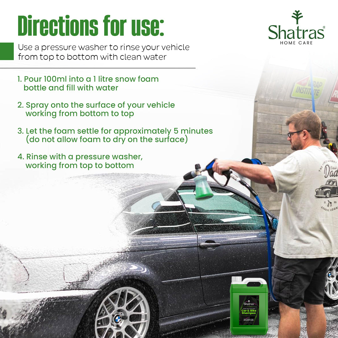Shatras 5 Ltr Car Wash Shampoo Concentrate - pH Neutral (Green)
