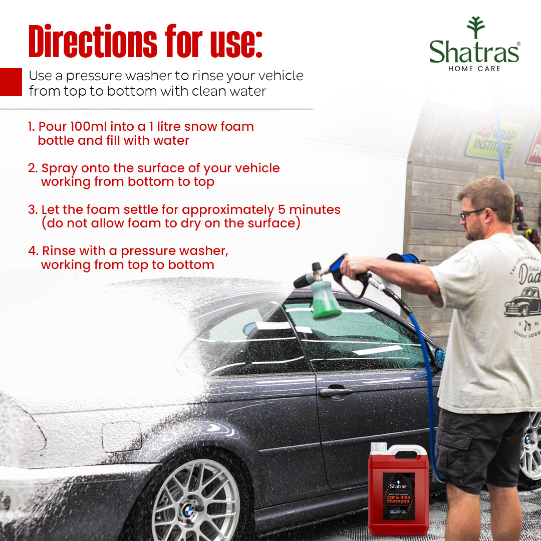 Shatras 5 Ltr Car Wash Shampoo Concentrate - pH Neutral (Red)