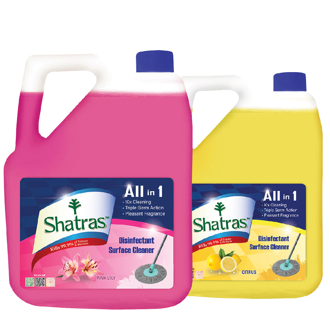Shatras All In One Surface & Floor Cleaner - 5 Liter | Powerful 10X Cleaning Formula With Pleasant Fragrance | Kills 99% Germ | (Pack Of 2)