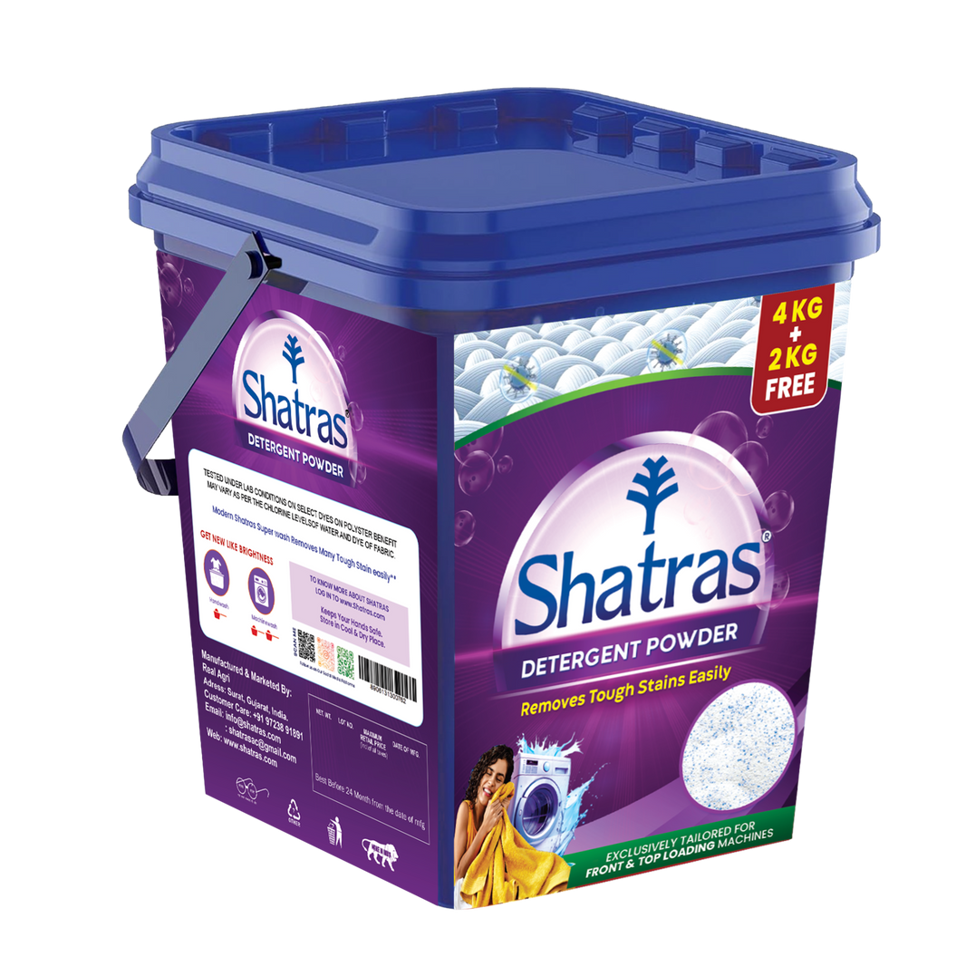 Shatras Quick Wash Detergent Powder- 4 Kg+ 2 Kg Free Pack | Enhanced Super Soak Technology For Deep Cleaning