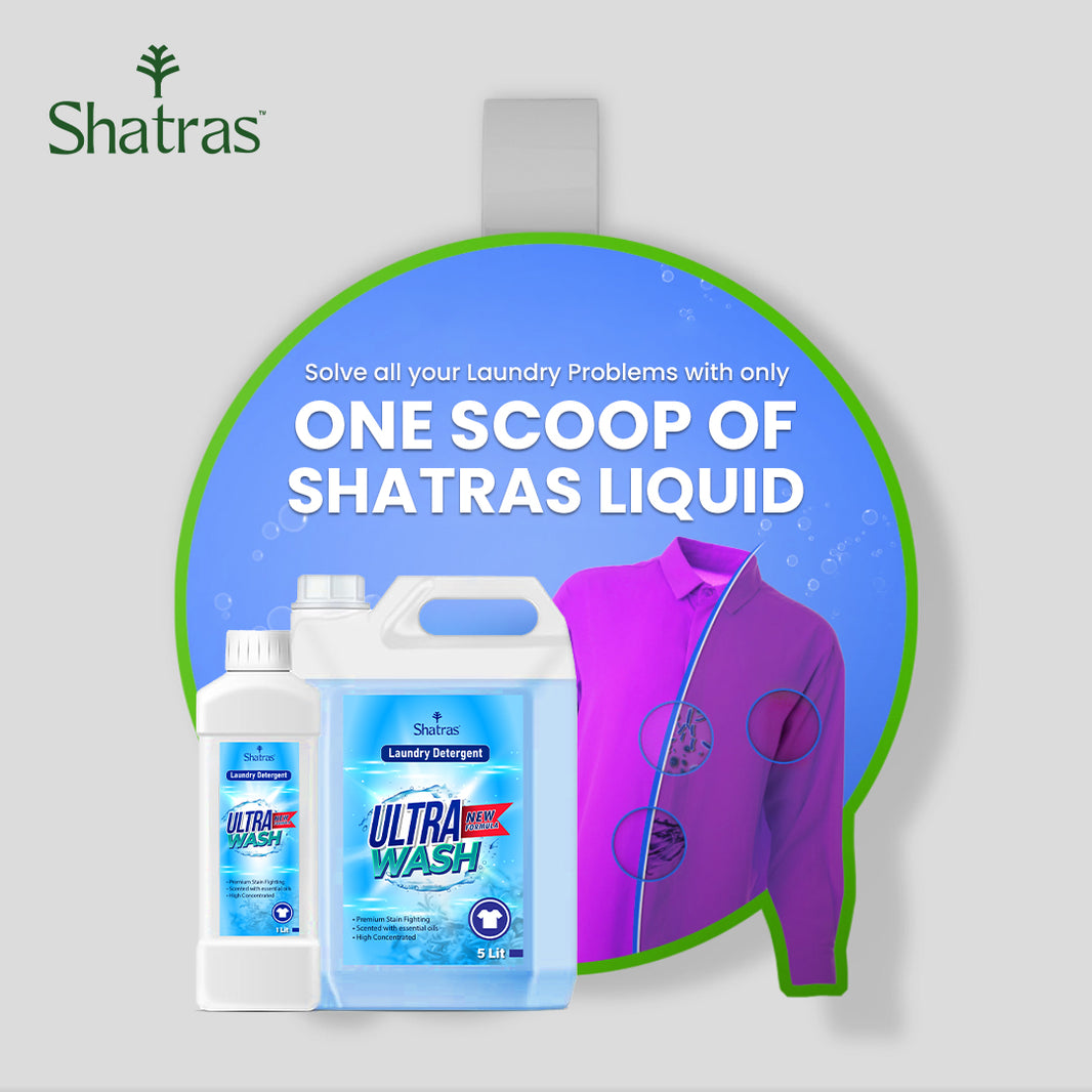Shatras Ultra Wash Liquid Detergent – 1L & 5L Combo Powerful Stain Removal with One Scoop (Blue)