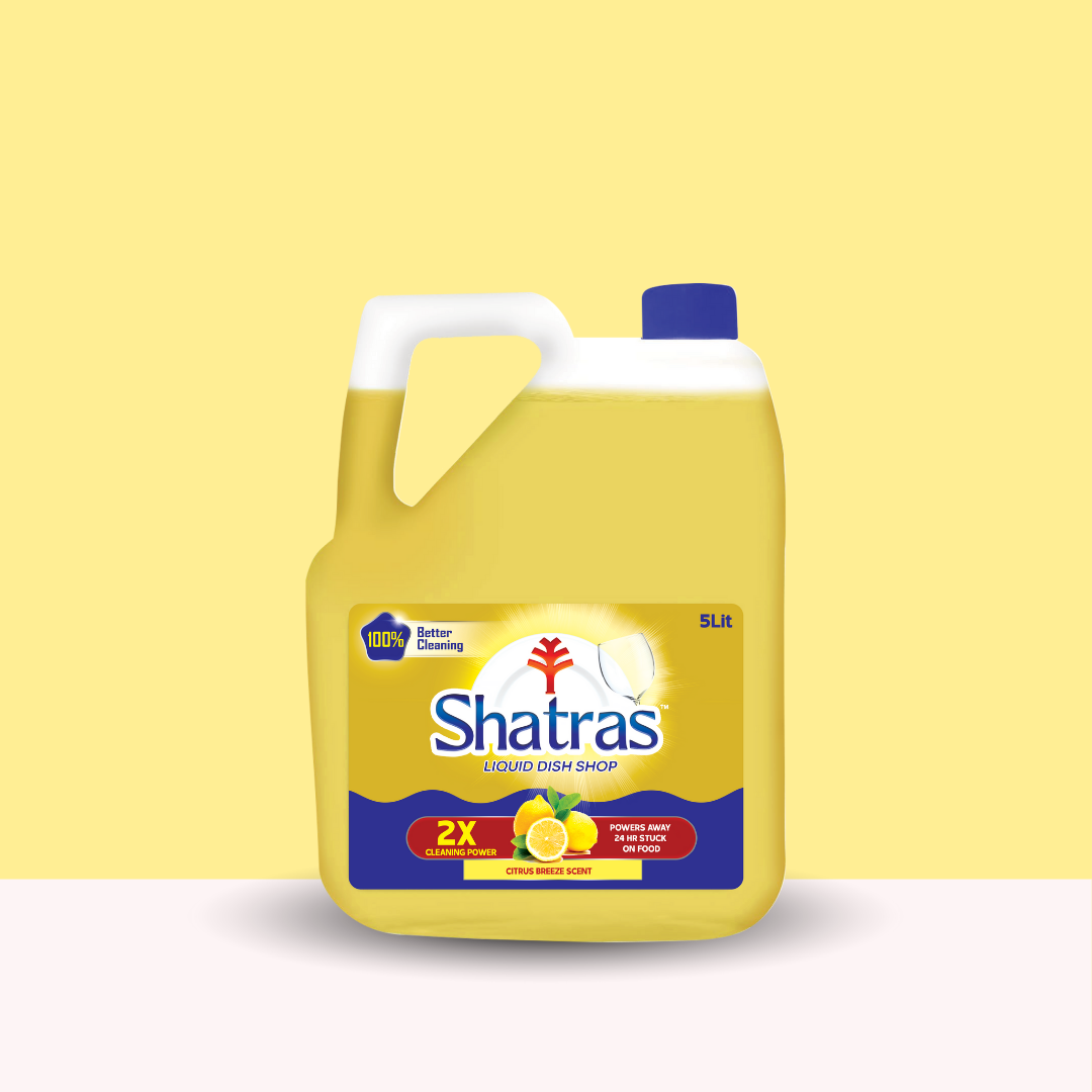Shatras Dishwashing Liquid, Lemon Scent - 5 Liters, Powerful 3x Grease Fighting Formula, Gentle On Hands
