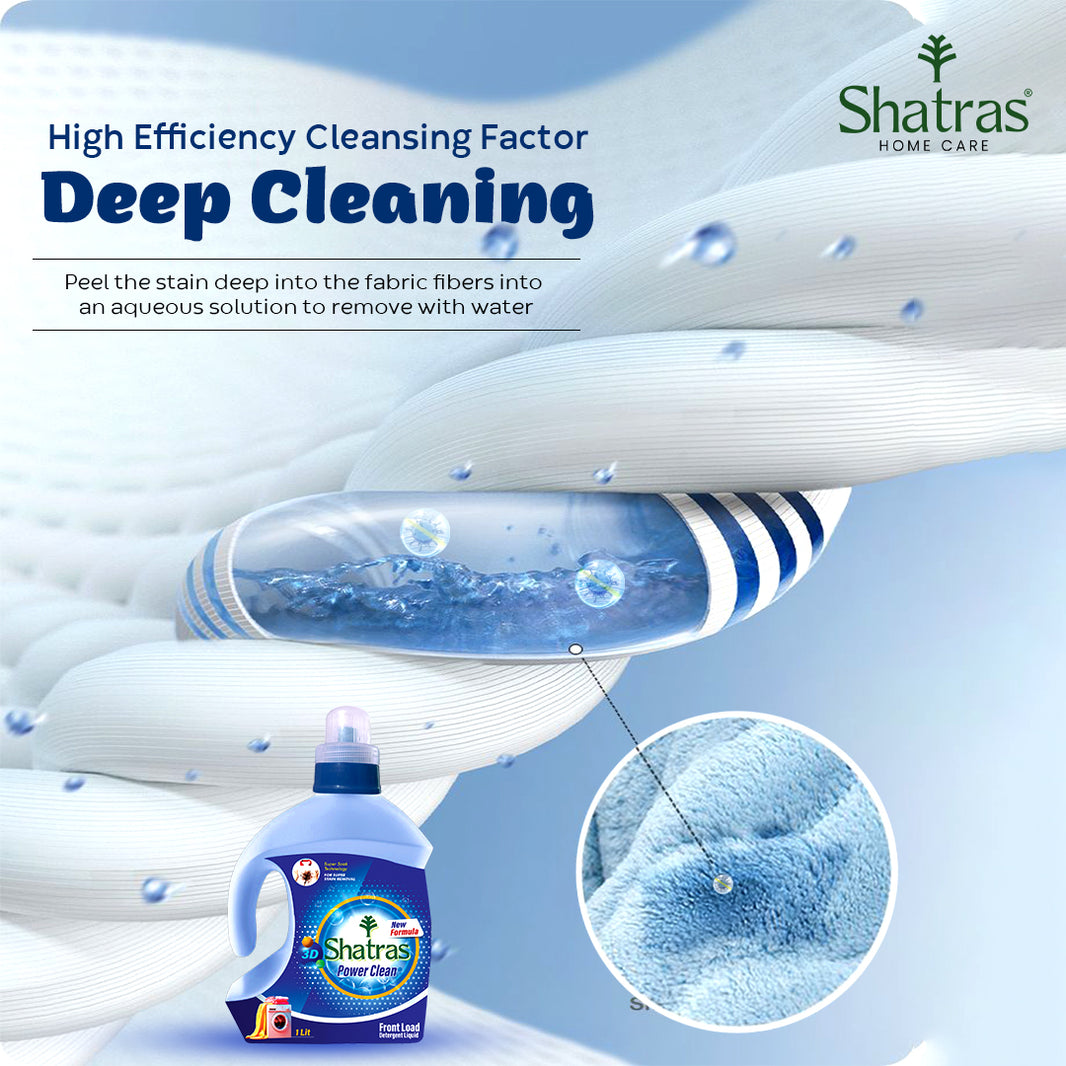 Shatras Power Clean Liquid Detergent – 1L (Front Load) | 99.9% Germ Protection, No Residue, Refreshing Fragrance