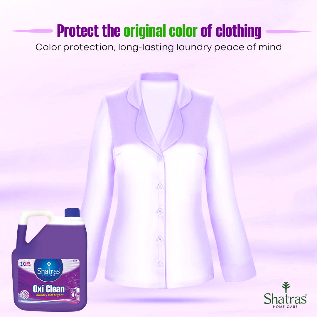 Shatras Oxi Clean 5 Liter Plant Based 3X Odor Fighter Laundery Liquid Detergent | Removes Tough Stains  | Liquid Detergent For All Types Of Clothes