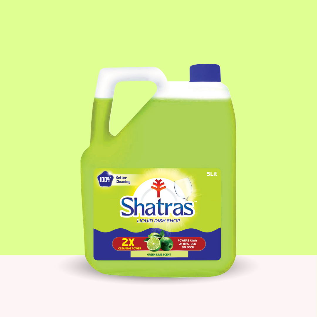 Shatras Lime-Scented Dishwashing Liquid, 5Liters – Triple Action Grease Remover, Streak-Free Shine, Gentle On Hands