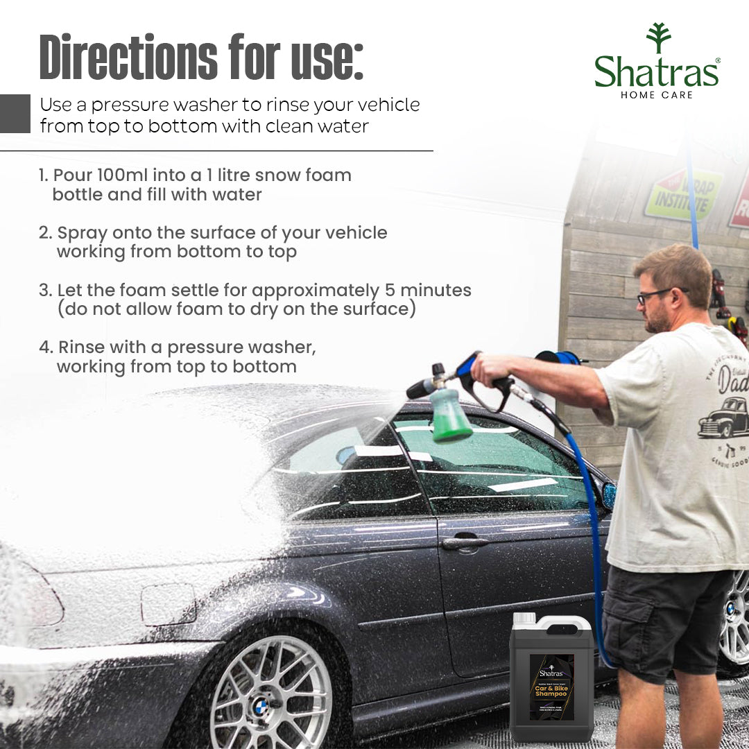 Shatras 5 Ltr Car Wash Shampoo Concentrate - pH Neutral (Black)