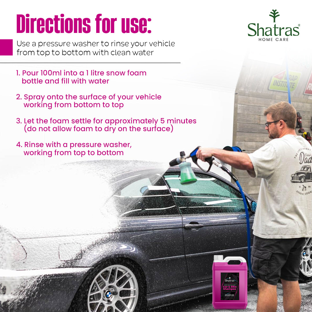 Shatras 5 Ltr Car Wash Shampoo Concentrate - pH Neutral (Pink)