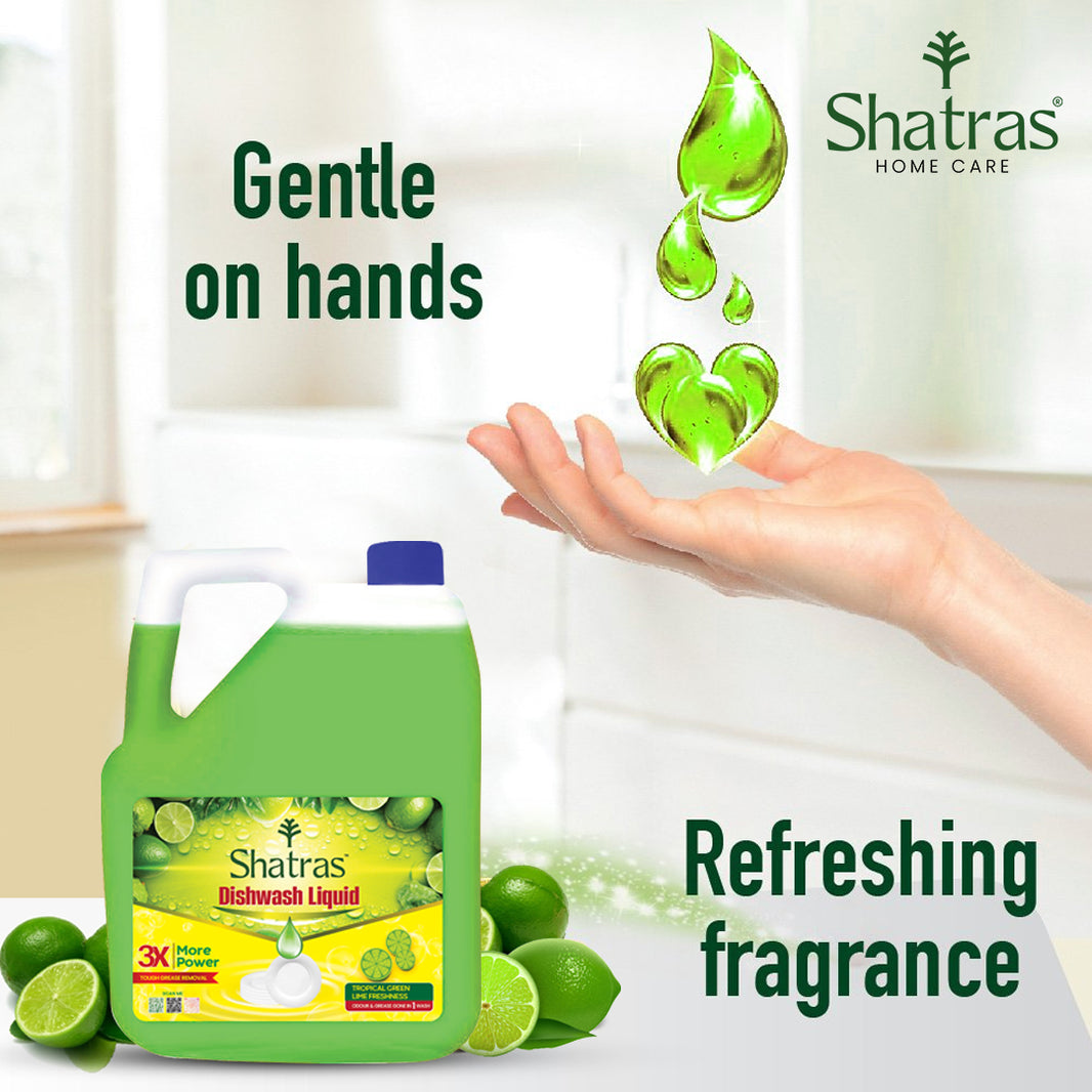 Shatras Dishwash Liquid – 3X Power Gentle on Hands, Lime Fresh Fragrance (Green)