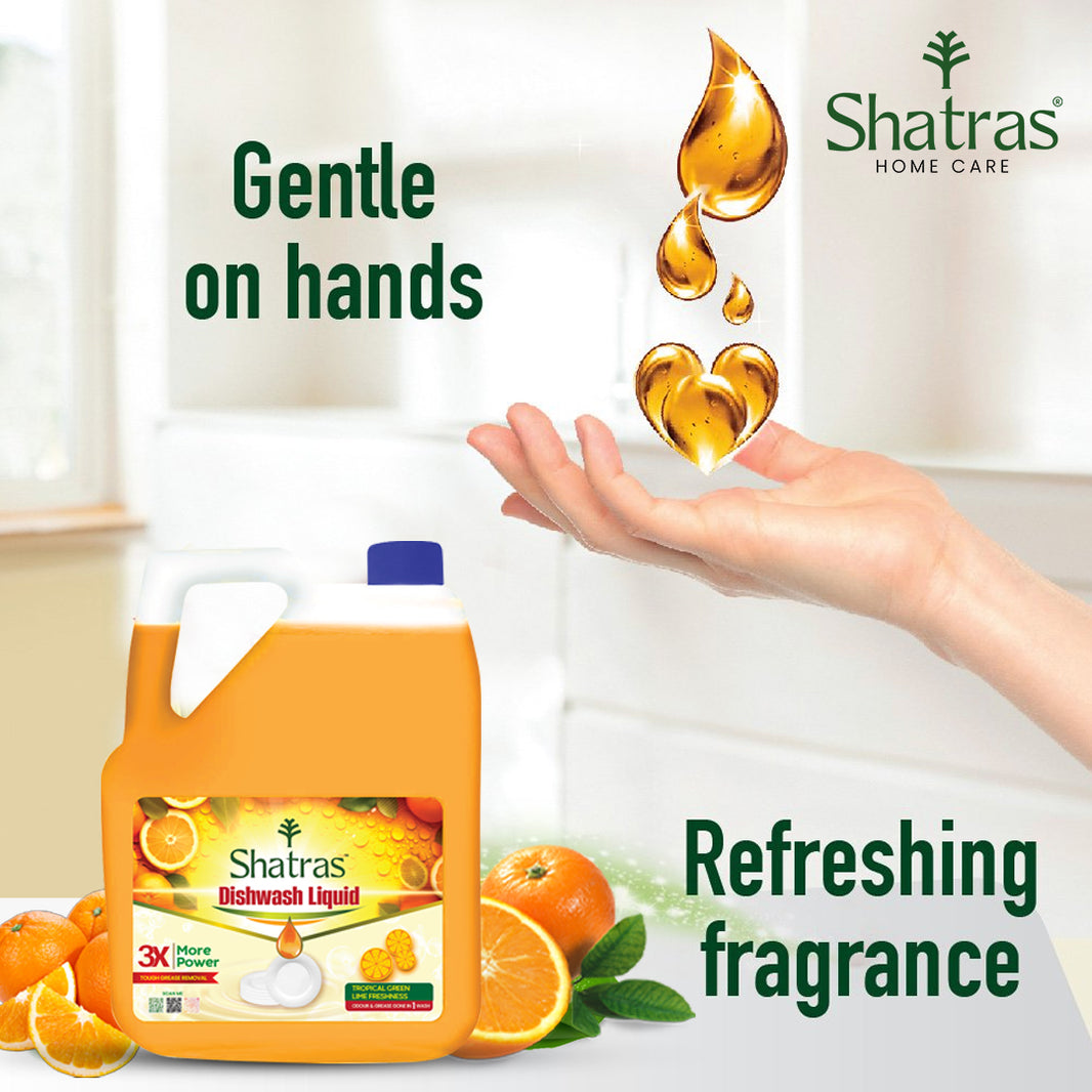 Shatras Dishwash Liquid – 3X Power Gentle on Hands, Lime Fresh Fragrance (Orenge)