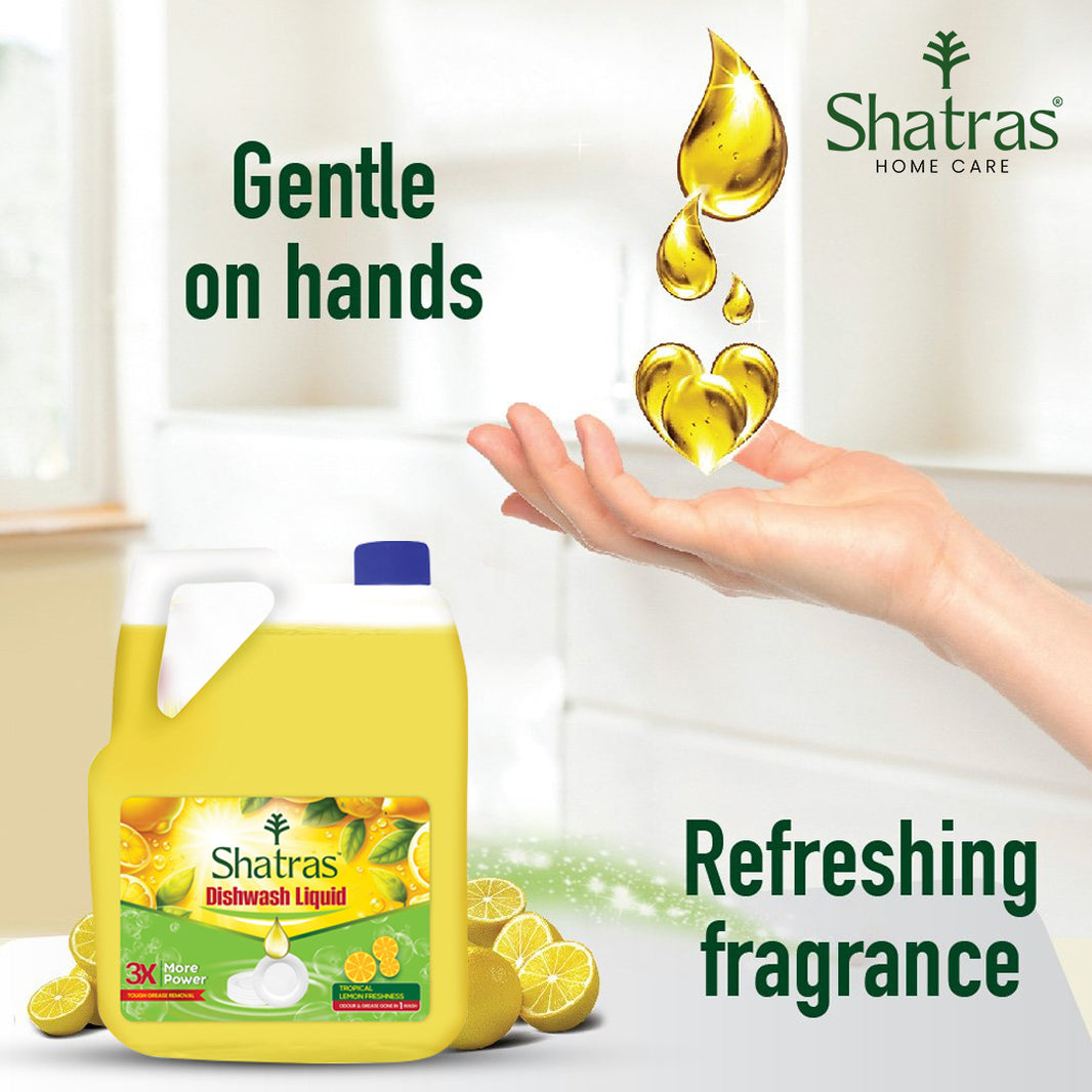 Shatras Dishwash Liquid – 3X Power Gentle on Hands, Lime Fresh Fragrance (Yellow)