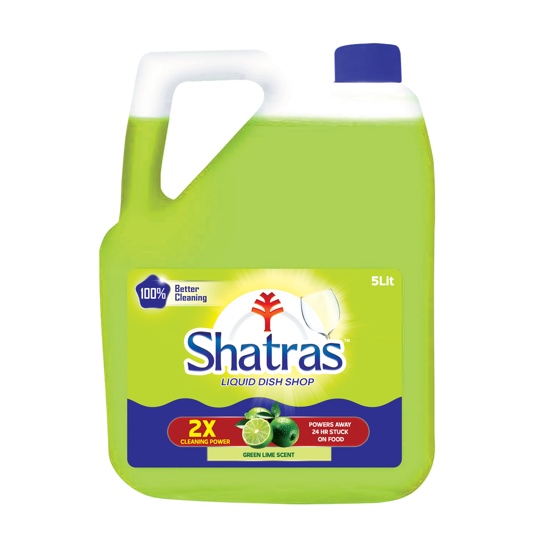 Shatras Lime-Scented Dishwashing Liquid, 5Liters – Triple Action Grease Remover, Streak-Free Shine, Gentle On Hands,