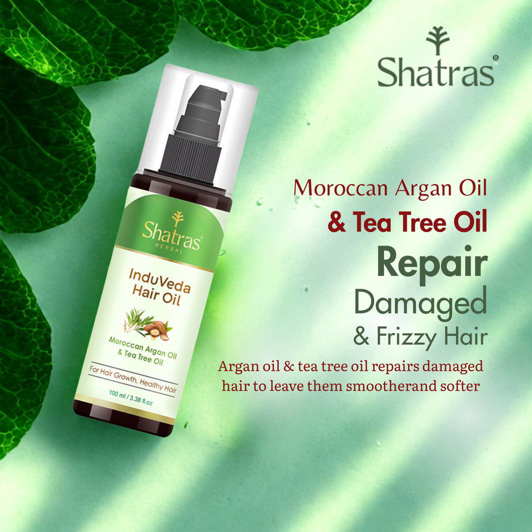 InduVeda Hair Oil – Moroccan Argan & Tea Tree Oil for Hair Repair & Smoothness