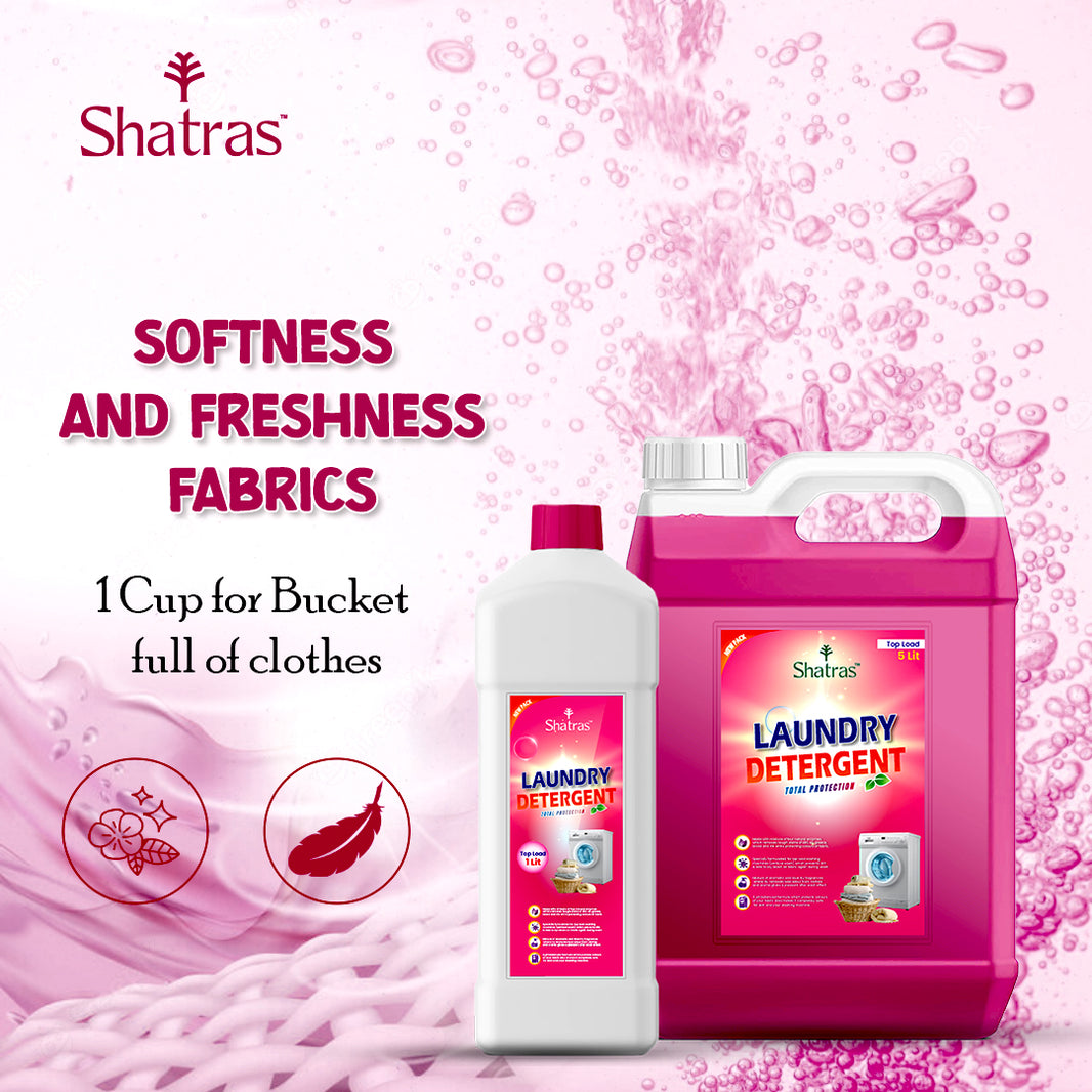 Shatras Laundry Detergent Combo 1L + 5L for Superior Freshness & Softness (Pink)