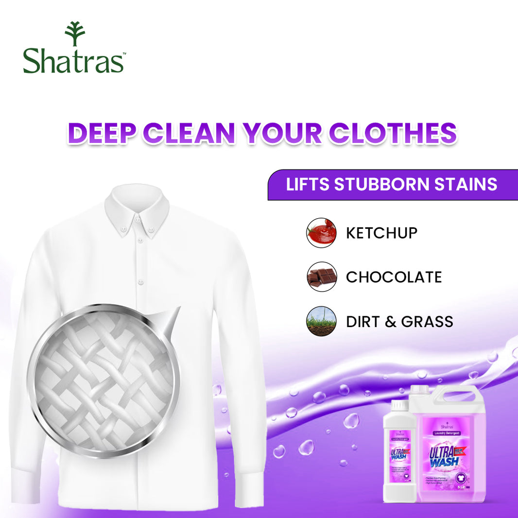 Shatras Ultra Wash Liquid Detergent – 1L & 5L Combo Powerful Stain Removal with One Scoop (Purple)