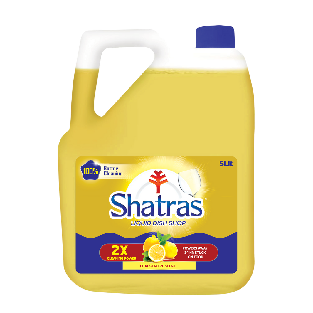 Shatras Dishwashing Liquid, Lemon Scent - 5 Liters, Powerful 3x Grease Fighting Formula, Gentle On Hands,